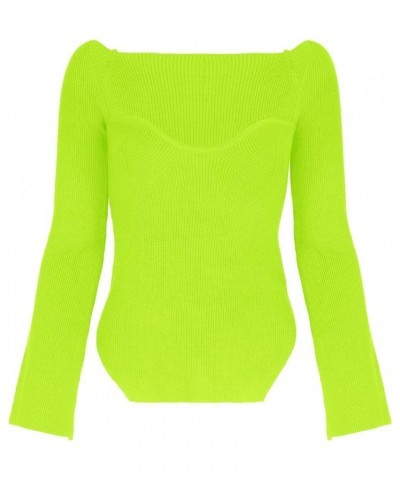 Womens Sweater Tops Sweetheart Neck Ribbed Bustier Corset Knit Long Sleeve Pullover Sweater Top Lemon $14.62 Sweaters