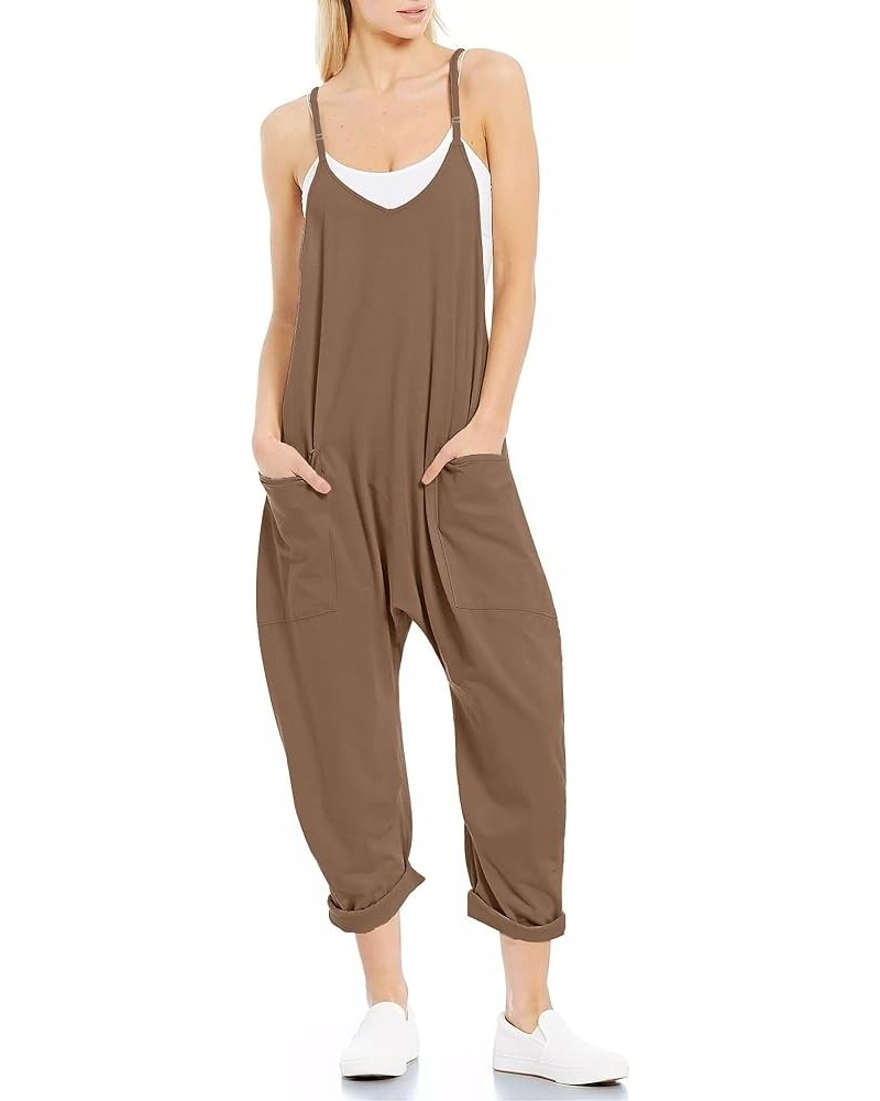 Womens Casual V Neck Sleeveless Jumpsuits Loose Adjustable Spaghetti Strap Overalls Long Pants Romper With Pockets Khaki $9.8...