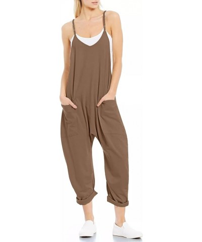 Womens Casual V Neck Sleeveless Jumpsuits Loose Adjustable Spaghetti Strap Overalls Long Pants Romper With Pockets Khaki $9.8...