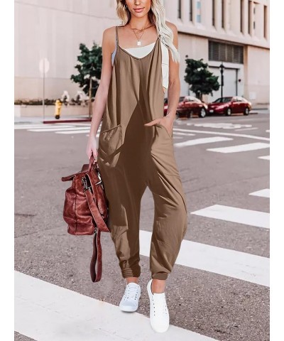 Womens Casual V Neck Sleeveless Jumpsuits Loose Adjustable Spaghetti Strap Overalls Long Pants Romper With Pockets Khaki $9.8...