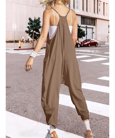 Womens Casual V Neck Sleeveless Jumpsuits Loose Adjustable Spaghetti Strap Overalls Long Pants Romper With Pockets Khaki $9.8...