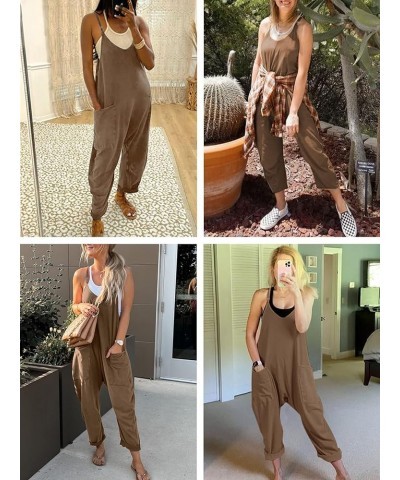 Womens Casual V Neck Sleeveless Jumpsuits Loose Adjustable Spaghetti Strap Overalls Long Pants Romper With Pockets Khaki $9.8...