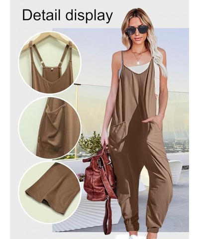 Womens Casual V Neck Sleeveless Jumpsuits Loose Adjustable Spaghetti Strap Overalls Long Pants Romper With Pockets Khaki $9.8...