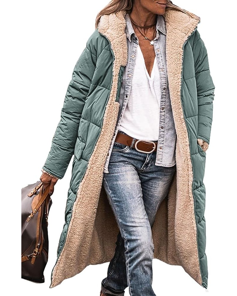 Women's 2024 Winter Fashion Clothes Oversized Shearling Fleece Long Coats Jackets Grey Green $47.29 Jackets