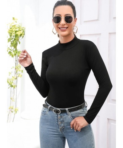 Women's Mock Turtleneck Long Sleeves Bodysuit Basic Ribbed Shirts Top Black $13.10 Bodysuits