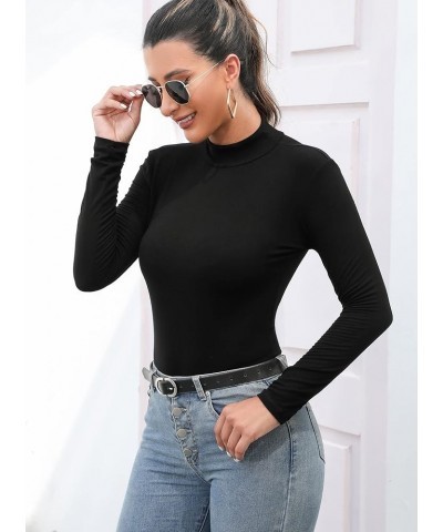 Women's Mock Turtleneck Long Sleeves Bodysuit Basic Ribbed Shirts Top Black $13.10 Bodysuits