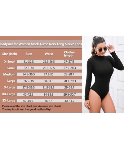 Women's Mock Turtleneck Long Sleeves Bodysuit Basic Ribbed Shirts Top Black $13.10 Bodysuits