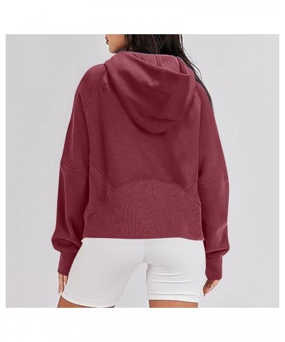 Womens Quarter/Full Zipper Sweatshirt Long Sleeve Cropped Pullover Jackets With Thumb Hole Fall Clothes C Wine $7.47 Hoodies ...