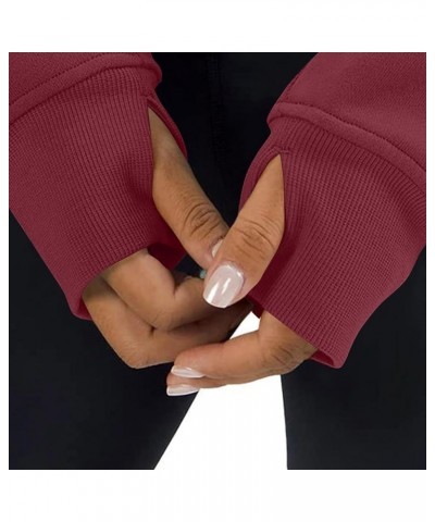 Womens Quarter/Full Zipper Sweatshirt Long Sleeve Cropped Pullover Jackets With Thumb Hole Fall Clothes C Wine $7.47 Hoodies ...