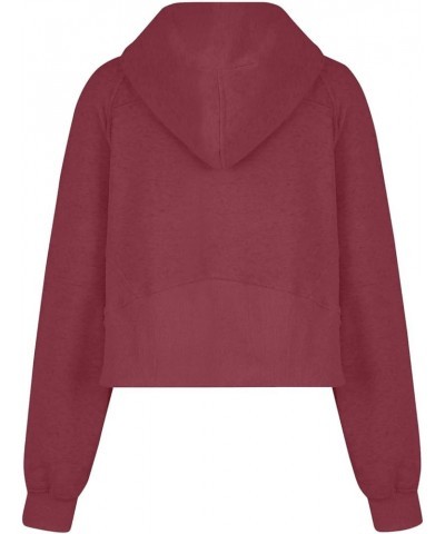 Womens Quarter/Full Zipper Sweatshirt Long Sleeve Cropped Pullover Jackets With Thumb Hole Fall Clothes C Wine $7.47 Hoodies ...