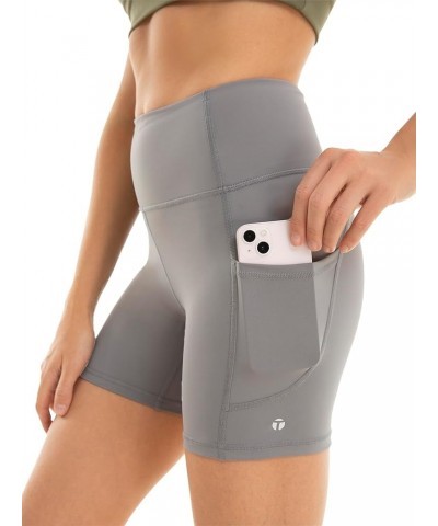 Women's Athletic Shorts High Waist 5" Workout Yoga Biker Spandex Shorts with Drawstring and Pockets Grey $7.41 Activewear