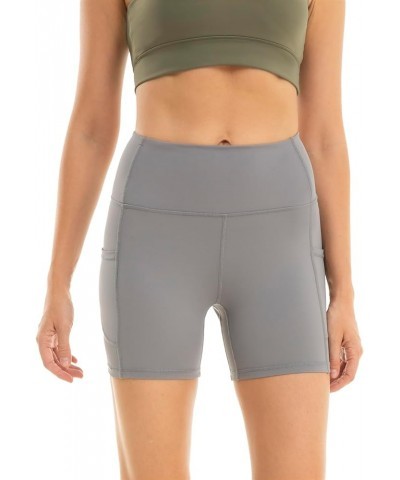 Women's Athletic Shorts High Waist 5" Workout Yoga Biker Spandex Shorts with Drawstring and Pockets Grey $7.41 Activewear