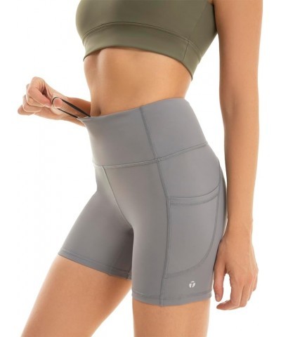 Women's Athletic Shorts High Waist 5" Workout Yoga Biker Spandex Shorts with Drawstring and Pockets Grey $7.41 Activewear