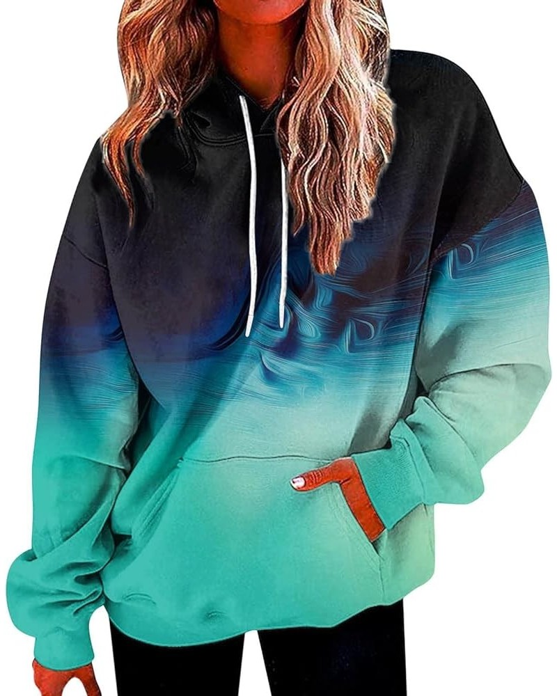 Hoodies for Women Plus Size Fashion Long Sleeve Pocket Hoodie Pullover Casual Round Neck Graphic Sweatshirts Tops H Dark Blue...