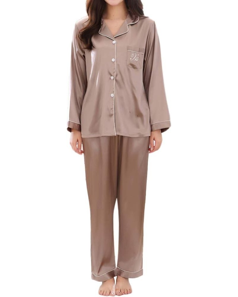 Silk Pajamas for Women Set Long Sleeve Cute Pajama Sets for Women Cotton Lounge Sets 2 Piece Outfits C-khaki $20.07 Sleep & L...