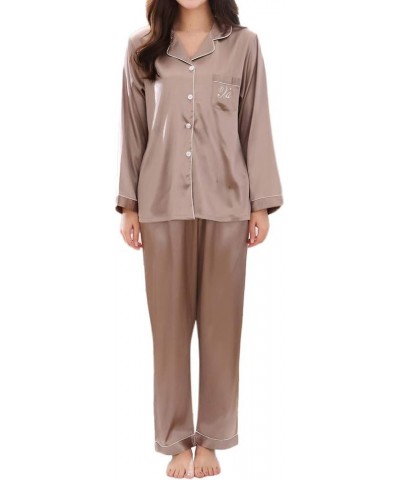 Silk Pajamas for Women Set Long Sleeve Cute Pajama Sets for Women Cotton Lounge Sets 2 Piece Outfits C-khaki $20.07 Sleep & L...