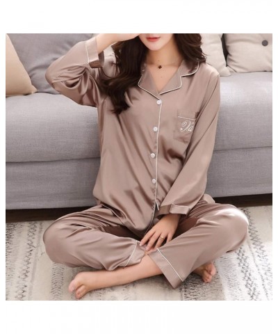 Silk Pajamas for Women Set Long Sleeve Cute Pajama Sets for Women Cotton Lounge Sets 2 Piece Outfits C-khaki $20.07 Sleep & L...