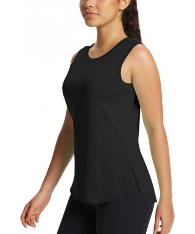 Women's Workout Tank Tops Sleeveless Athletic Tennis Exercise Running Shirts with Side Slit Black - Quick Dry $12.99 Activewear