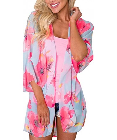 Women's Cardigan-Sheer Kimono Loose Summer Floral Print Cover Ups Pbl $13.88 Swimsuits