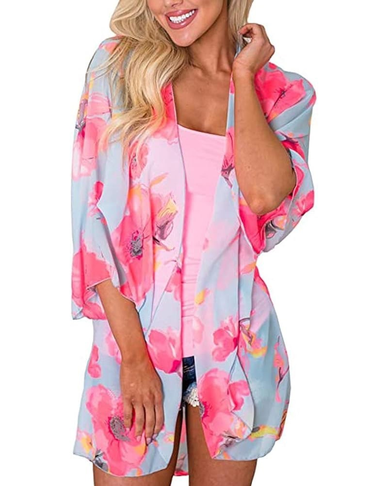 Women's Cardigan-Sheer Kimono Loose Summer Floral Print Cover Ups Pbl $13.88 Swimsuits