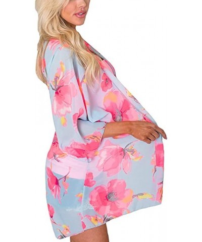 Women's Cardigan-Sheer Kimono Loose Summer Floral Print Cover Ups Pbl $13.88 Swimsuits