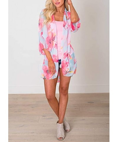 Women's Cardigan-Sheer Kimono Loose Summer Floral Print Cover Ups Pbl $13.88 Swimsuits