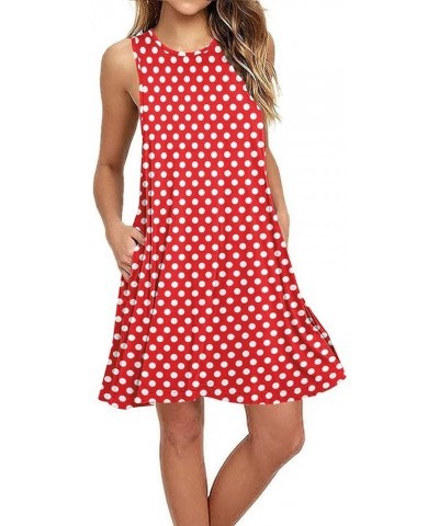 Women Summer Casual Swing T Shirt Dresses Beach Cover up Plain Tank Dress with Pockets Polka Dot Red White $15.89 Dresses