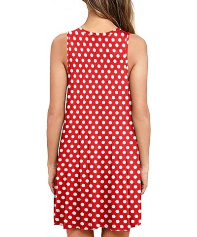 Women Summer Casual Swing T Shirt Dresses Beach Cover up Plain Tank Dress with Pockets Polka Dot Red White $15.89 Dresses