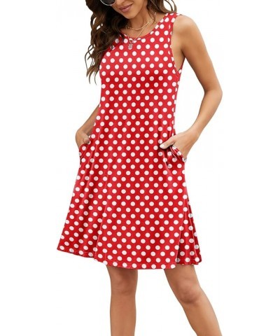 Women Summer Casual Swing T Shirt Dresses Beach Cover up Plain Tank Dress with Pockets Polka Dot Red White $15.89 Dresses