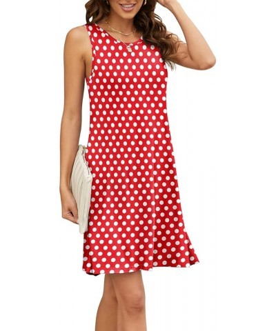 Women Summer Casual Swing T Shirt Dresses Beach Cover up Plain Tank Dress with Pockets Polka Dot Red White $15.89 Dresses