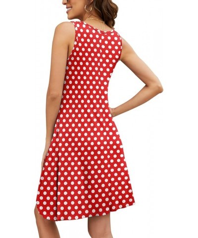 Women Summer Casual Swing T Shirt Dresses Beach Cover up Plain Tank Dress with Pockets Polka Dot Red White $15.89 Dresses