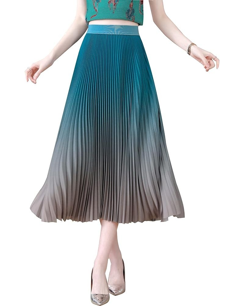 Women's Pleated A Line Elastic Waist Print Gradient Skirt Midi (Outlet,Short in Size) 22514-a Style $17.63 Skirts