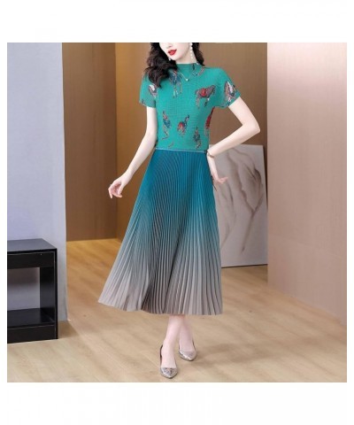 Women's Pleated A Line Elastic Waist Print Gradient Skirt Midi (Outlet,Short in Size) 22514-a Style $17.63 Skirts