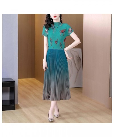 Women's Pleated A Line Elastic Waist Print Gradient Skirt Midi (Outlet,Short in Size) 22514-a Style $17.63 Skirts