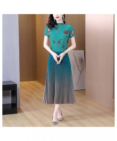 Women's Pleated A Line Elastic Waist Print Gradient Skirt Midi (Outlet,Short in Size) 22514-a Style $17.63 Skirts