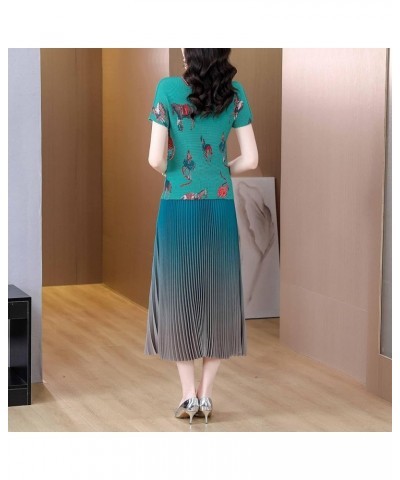 Women's Pleated A Line Elastic Waist Print Gradient Skirt Midi (Outlet,Short in Size) 22514-a Style $17.63 Skirts