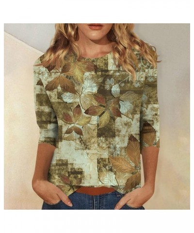 3/4 Sleeve Tops for Women Casual Floral Print Spring Tops Crewneck Basic Tees Tunic Tops to Wear with Leggings 03-army Green ...