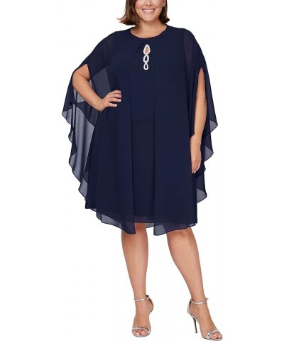 Women's Plus Size Rhinestone Beaded Sleeveless Dress with Capelet Navy $25.70 Dresses