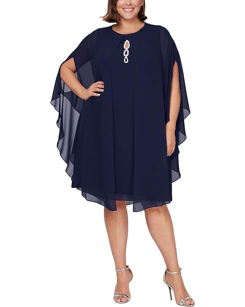 Women's Plus Size Rhinestone Beaded Sleeveless Dress with Capelet Navy $25.70 Dresses