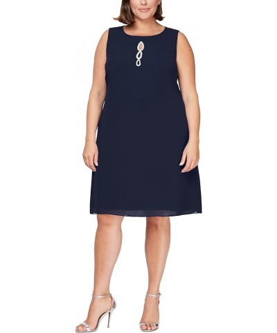 Women's Plus Size Rhinestone Beaded Sleeveless Dress with Capelet Navy $25.70 Dresses