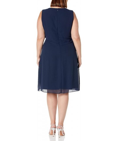 Women's Plus Size Rhinestone Beaded Sleeveless Dress with Capelet Navy $25.70 Dresses