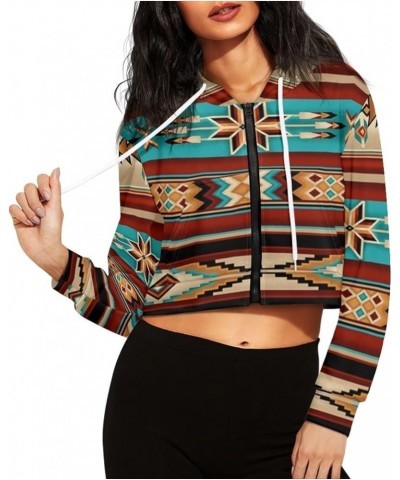 Women Zip Up Hoodie Jacket Sweatshirt Casual Long Sleeve Crop Pullover Top Shirt Drawstring Streetwear Southwest Aztec $13.86...