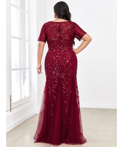 Women's Plus Size Floral Sequin Embroidery Mermaid Tulle Evening Party Wedding Guest Dress 77071 Burgundy $45.57 Dresses