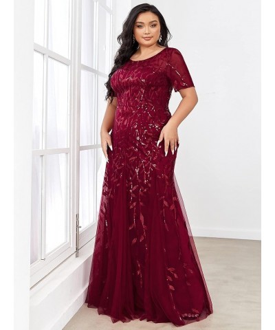 Women's Plus Size Floral Sequin Embroidery Mermaid Tulle Evening Party Wedding Guest Dress 77071 Burgundy $45.57 Dresses