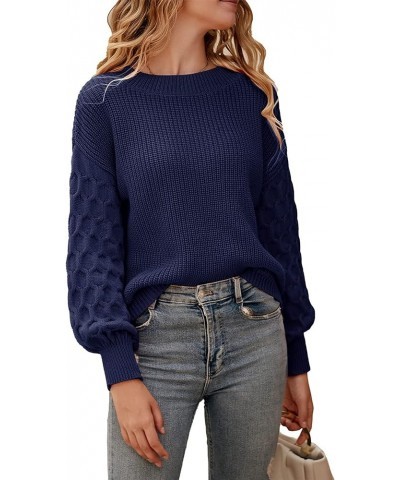 Women's 2024 Winter Pullover Sweater Casual Long Sleeve Crewneck Loose Chunky Knit Jumper Tops Blouse Navy $29.49 Sweaters