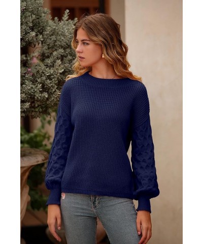 Women's 2024 Winter Pullover Sweater Casual Long Sleeve Crewneck Loose Chunky Knit Jumper Tops Blouse Navy $29.49 Sweaters