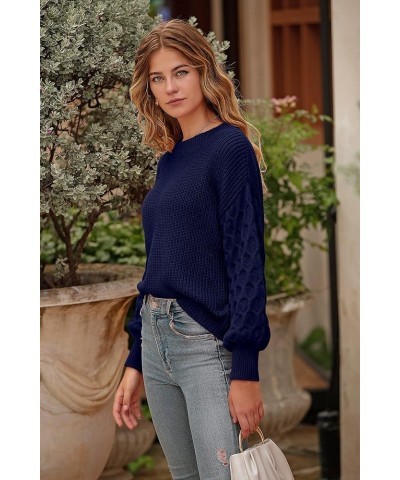 Women's 2024 Winter Pullover Sweater Casual Long Sleeve Crewneck Loose Chunky Knit Jumper Tops Blouse Navy $29.49 Sweaters