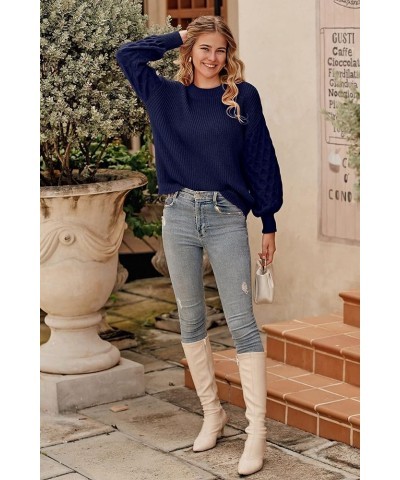 Women's 2024 Winter Pullover Sweater Casual Long Sleeve Crewneck Loose Chunky Knit Jumper Tops Blouse Navy $29.49 Sweaters