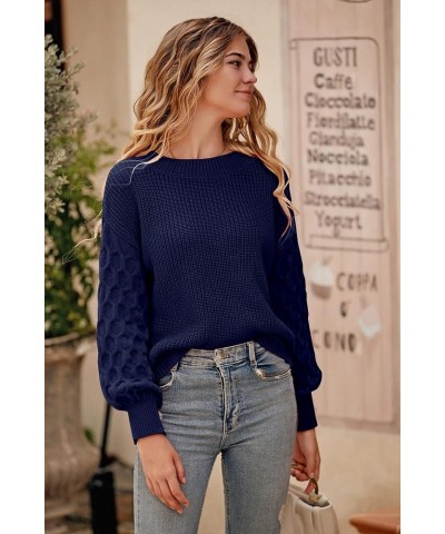 Women's 2024 Winter Pullover Sweater Casual Long Sleeve Crewneck Loose Chunky Knit Jumper Tops Blouse Navy $29.49 Sweaters