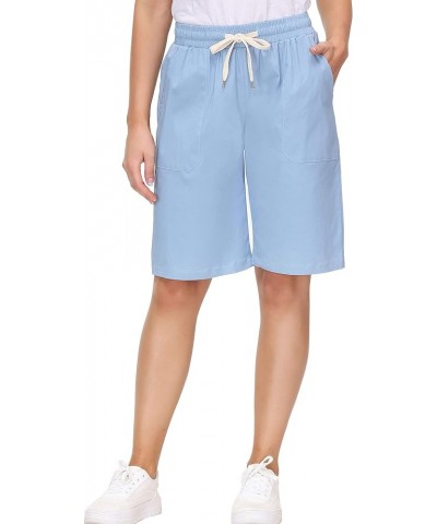 Women's Casual Elastic Waist Knee-Length Bermuda Shorts with Drawstring Blue Grey $15.36 Shorts